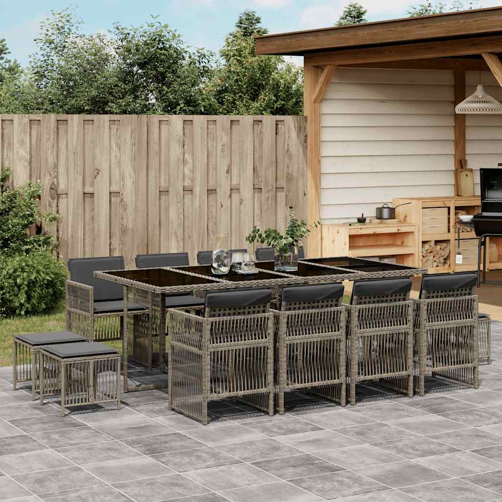 Set da Pranzo da Giardino 13pz con Cuscini Grigio in Polyrattan | homemem39