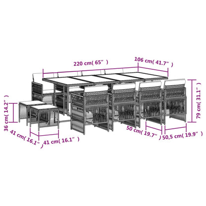 Set da Pranzo da Giardino 13pz con Cuscini Marrone Polyrattan - homemem39