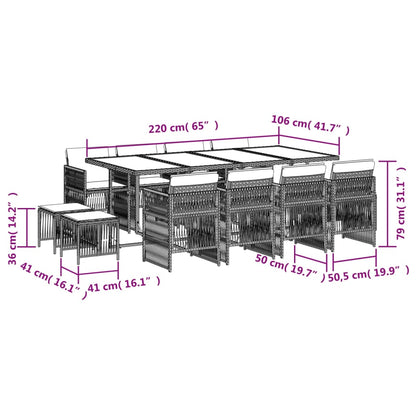 Set da Pranzo da Giardino 13 pz con Cuscini Beige in Polyrattan - homemem39