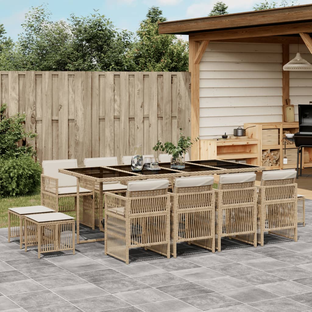 Set da Pranzo da Giardino 13 pz con Cuscini Beige in Polyrattan - homemem39