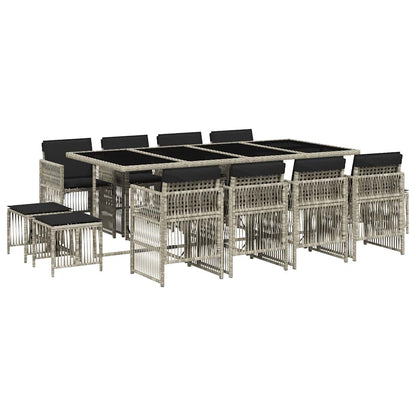 Set da Pranzo da Giardino 13pz con Cuscini Grigio in Polyrattan | homemem39