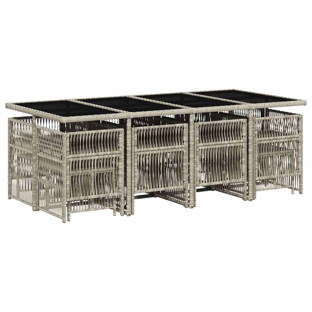 Set da Pranzo da Giardino 13pz con Cuscini Grigio in Polyrattan | homemem39