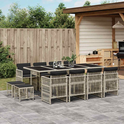Set da Pranzo da Giardino 13pz con Cuscini Grigio in Polyrattan | homemem39