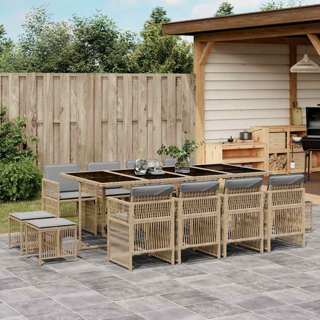 Set Pranzo da Giardino 13 pz con Cuscini Beige Misto Polyrattan | homemem39