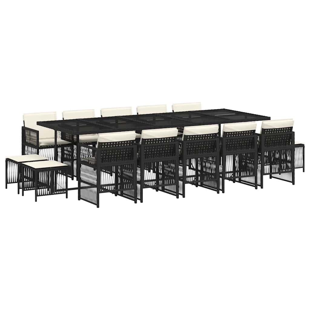 Set da Pranzo da Giardino 15 pz con Cuscini Nero in Polyrattan | homemem39