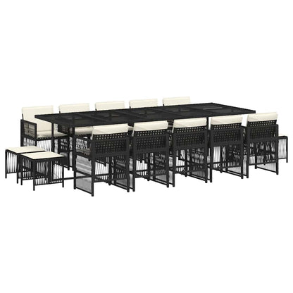 Set da Pranzo da Giardino 15 pz con Cuscini Nero in Polyrattan | homemem39
