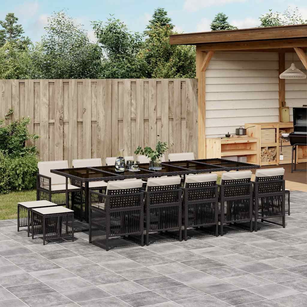 Set da Pranzo da Giardino 15 pz con Cuscini Nero in Polyrattan | homemem39