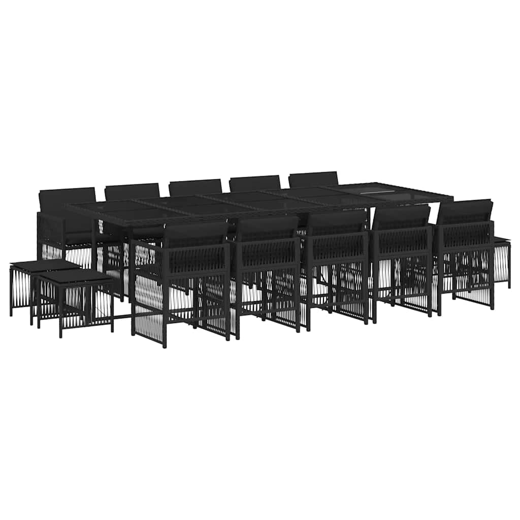 Set da Pranzo da Giardino 15 pz con Cuscini Nero in Polyrattan | homemem39