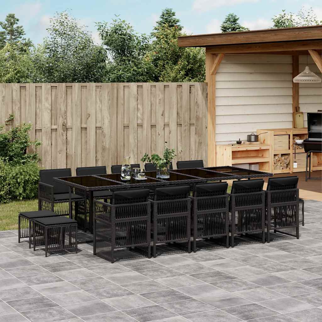 Set da Pranzo da Giardino 15 pz con Cuscini Nero in Polyrattan | homemem39