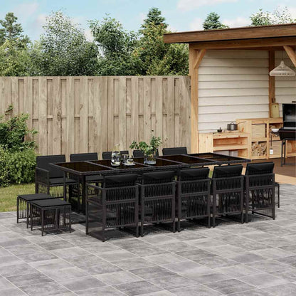 Set da Pranzo da Giardino 15 pz con Cuscini Nero in Polyrattan | homemem39