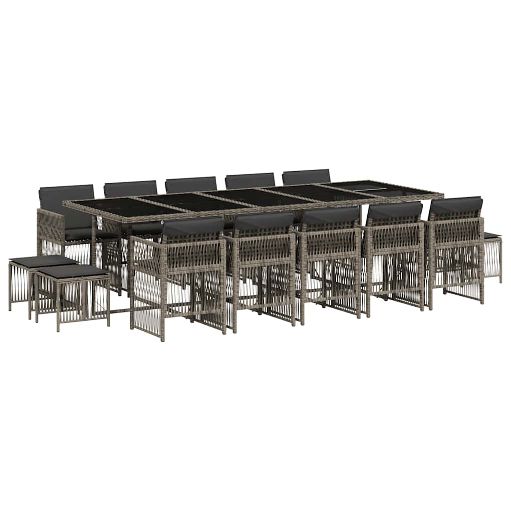 Set da Pranzo da Giardino 15 pz con Cuscini Grigio Polyrattan | homemem39