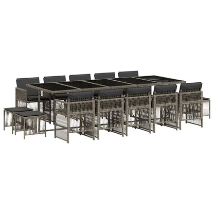 Set da Pranzo da Giardino 15 pz con Cuscini Grigio Polyrattan | homemem39