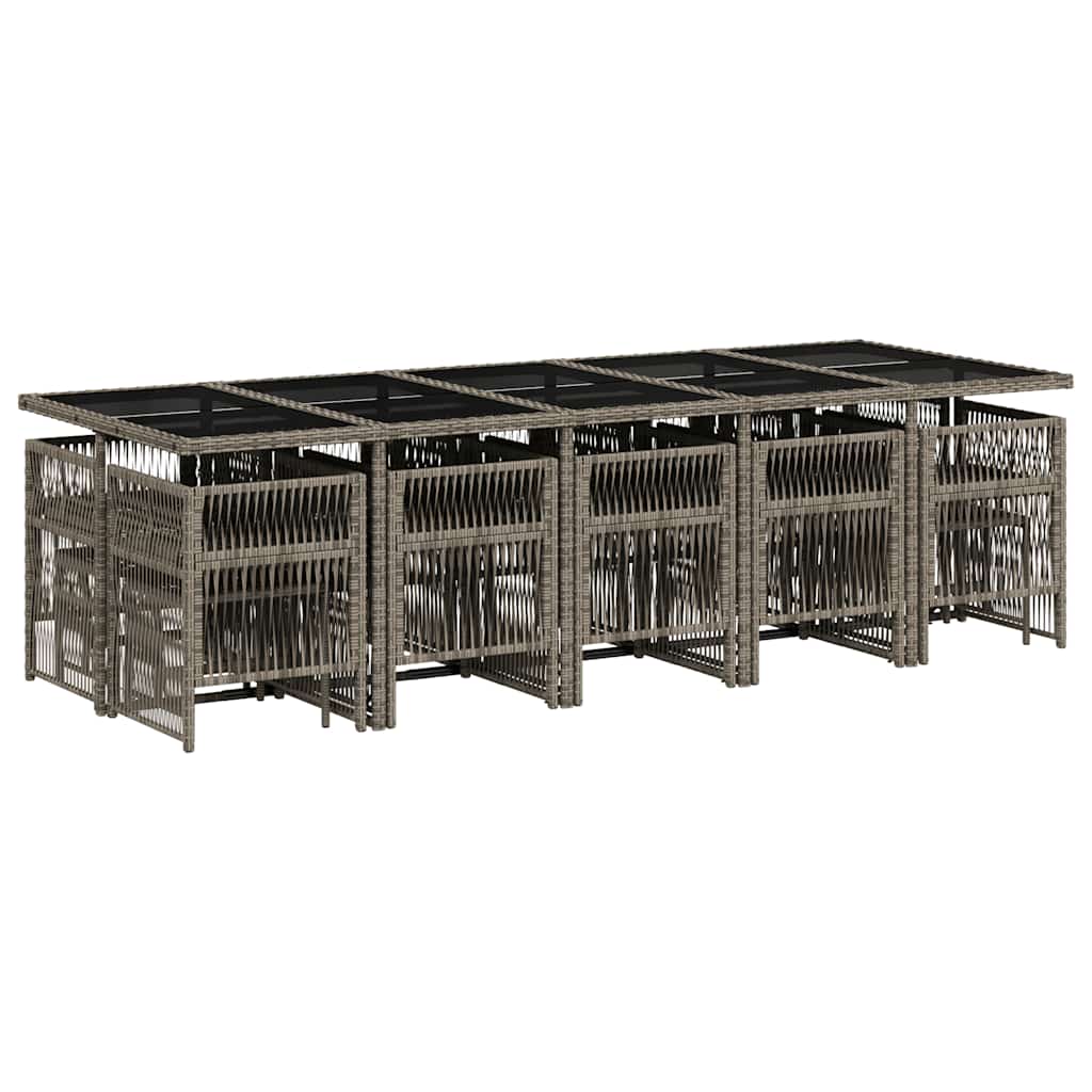 Set da Pranzo da Giardino 15 pz con Cuscini Grigio Polyrattan | homemem39