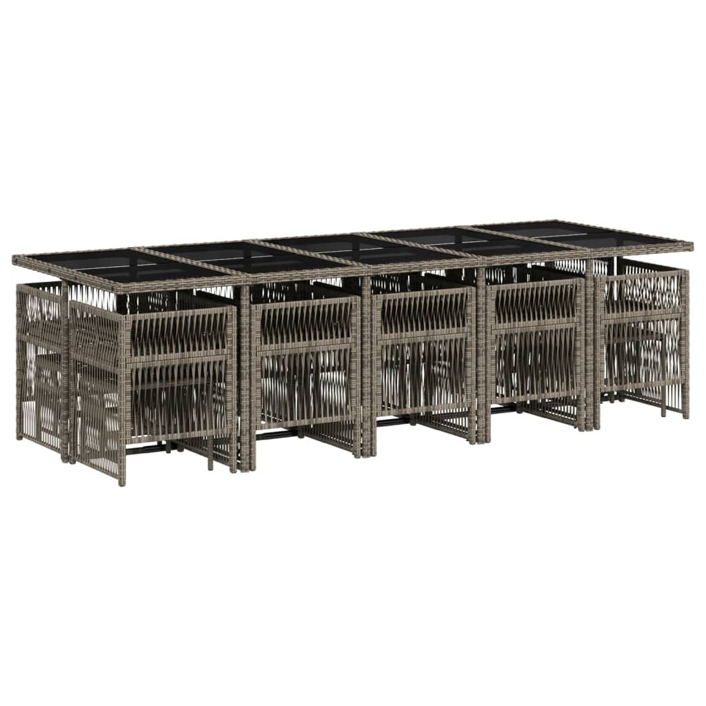 Set da Pranzo da Giardino 15 pz con Cuscini Grigio Polyrattan - homemem39