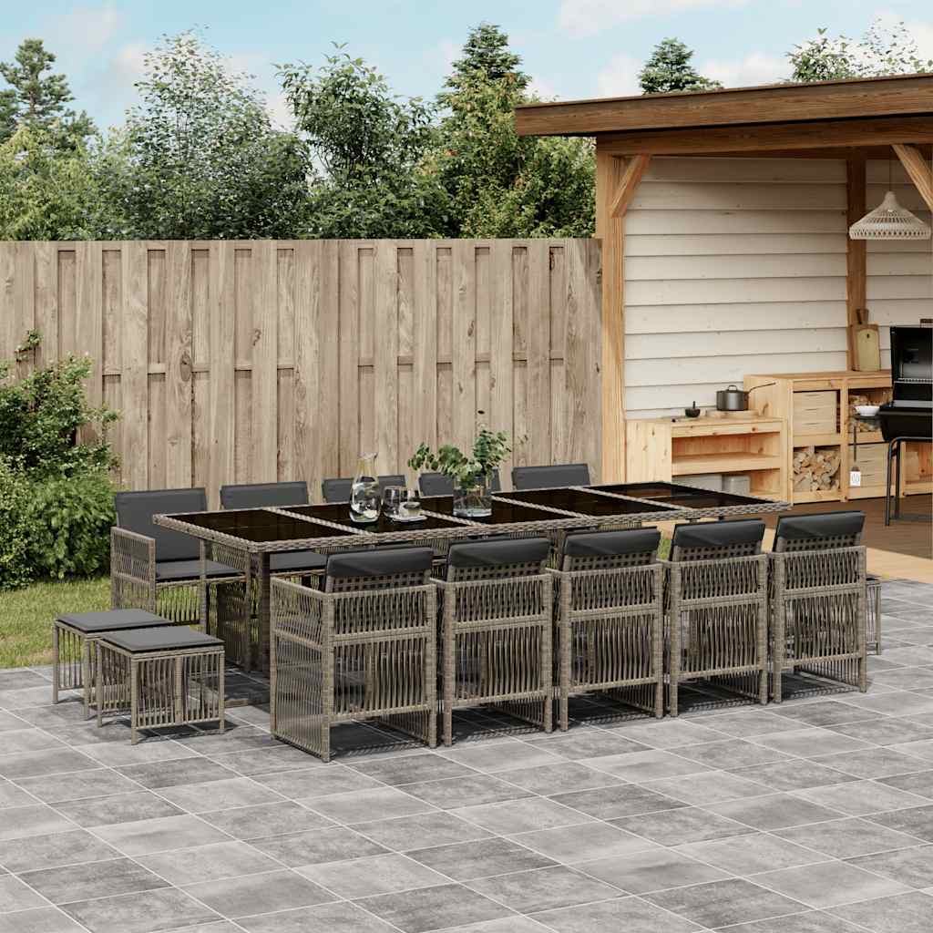 Set da Pranzo da Giardino 15 pz con Cuscini Grigio Polyrattan | homemem39