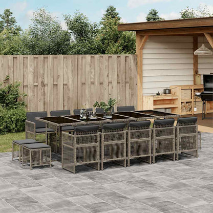 Set da Pranzo da Giardino 15 pz con Cuscini Grigio Polyrattan | homemem39