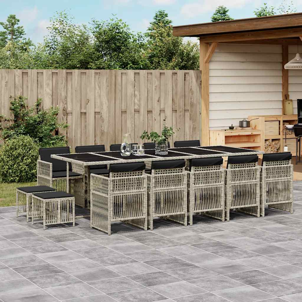 Set da Pranzo da Giardino 15 pz con Cuscini Grigio Polyrattan | homemem39