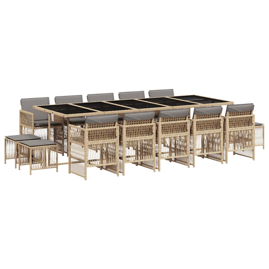 Set Pranzo da Giardino 15 pz con Cuscini Beige Misto Polyrattan | homemem39