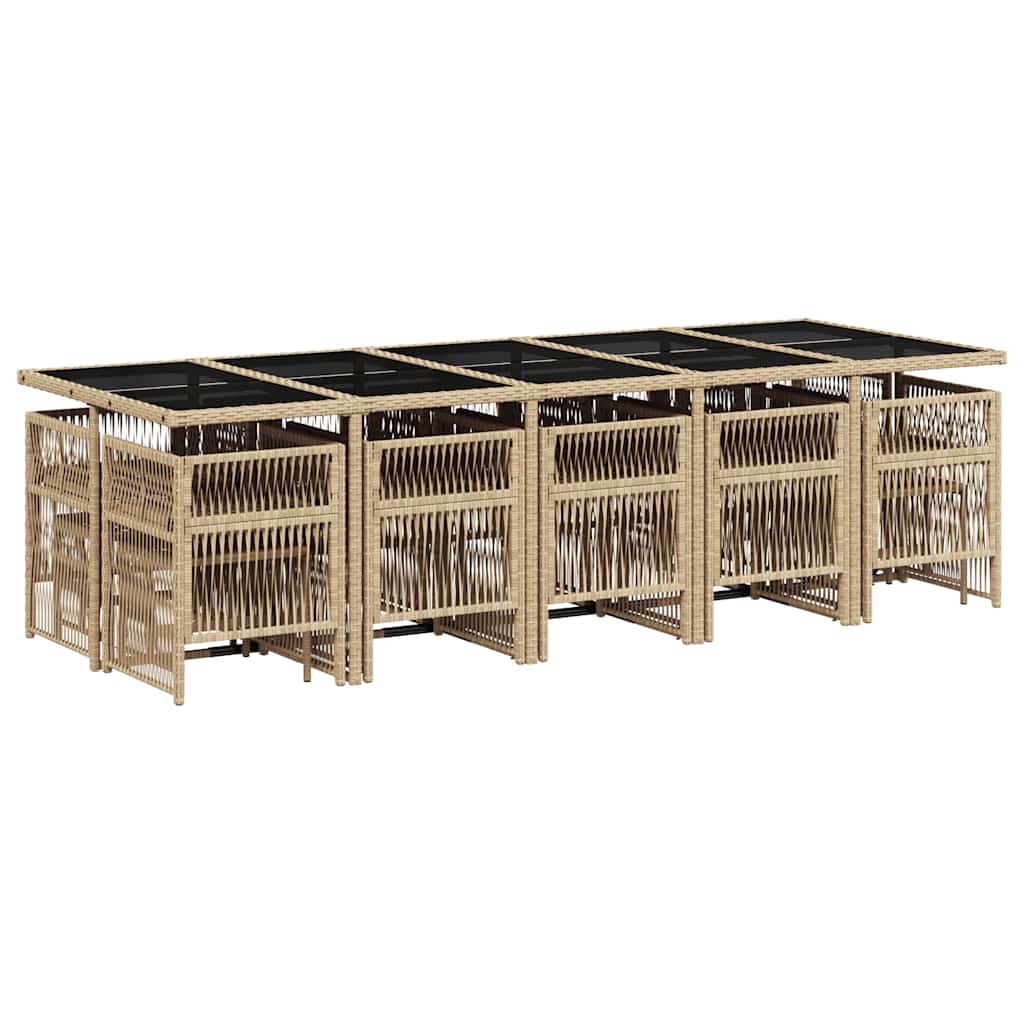 Set Pranzo da Giardino 15 pz con Cuscini Beige Misto Polyrattan | homemem39