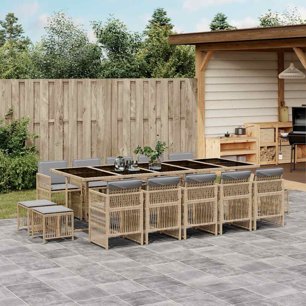Set Pranzo da Giardino 15 pz con Cuscini Beige Misto Polyrattan | homemem39