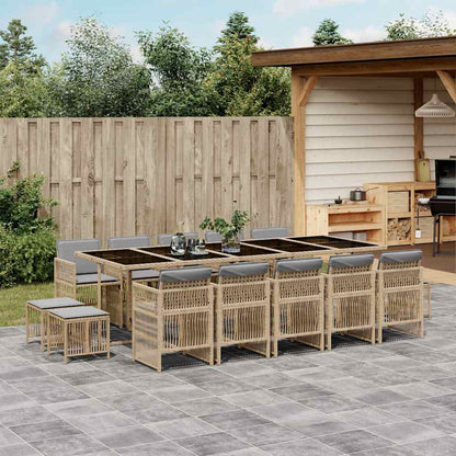 Set Pranzo da Giardino 15 pz con Cuscini Beige Misto Polyrattan | homemem39