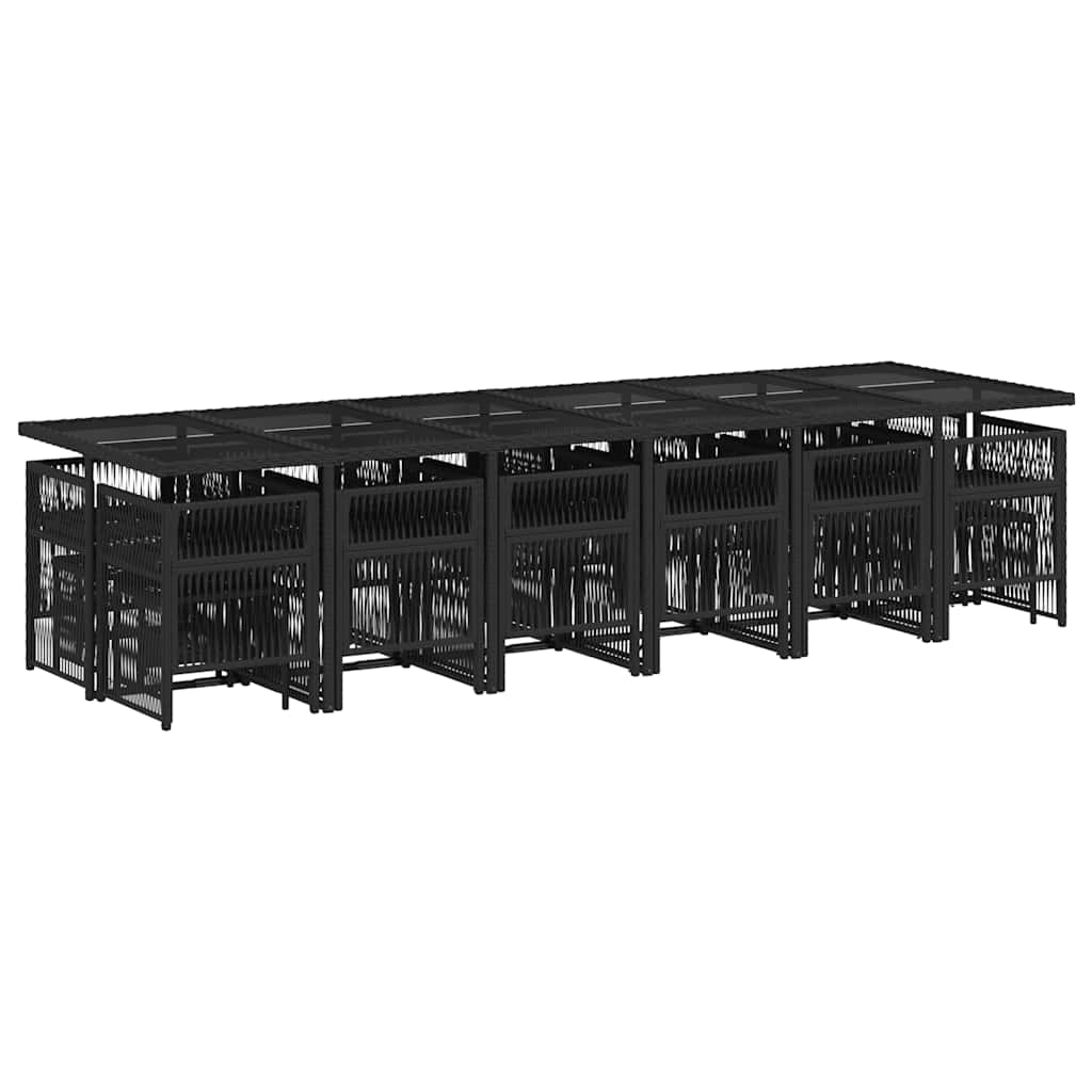 Set da Pranzo da Giardino 17 pz con Cuscini Nero in Polyrattan | homemem39