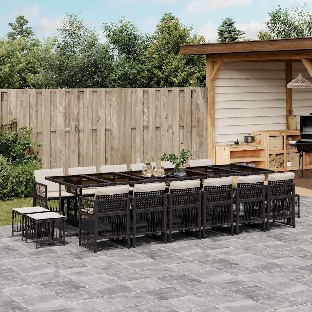 Set da Pranzo da Giardino 17 pz con Cuscini Nero in Polyrattan | homemem39