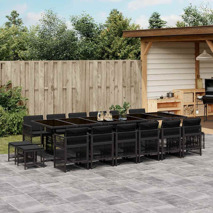 Set da Pranzo da Giardino 17 pz con Cuscini Nero in Polyrattan | homemem39