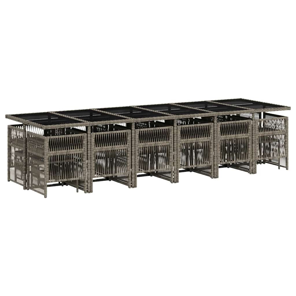 Set da Pranzo da Giardino 17pz con Cuscini Grigio in Polyrattan | homemem39