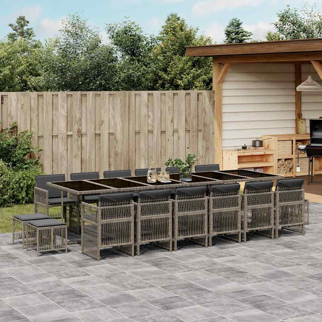Set da Pranzo da Giardino 17pz con Cuscini Grigio in Polyrattan | homemem39
