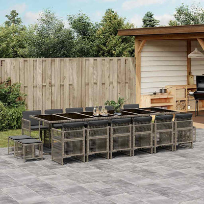 Set da Pranzo da Giardino 17pz con Cuscini Grigio in Polyrattan | homemem39