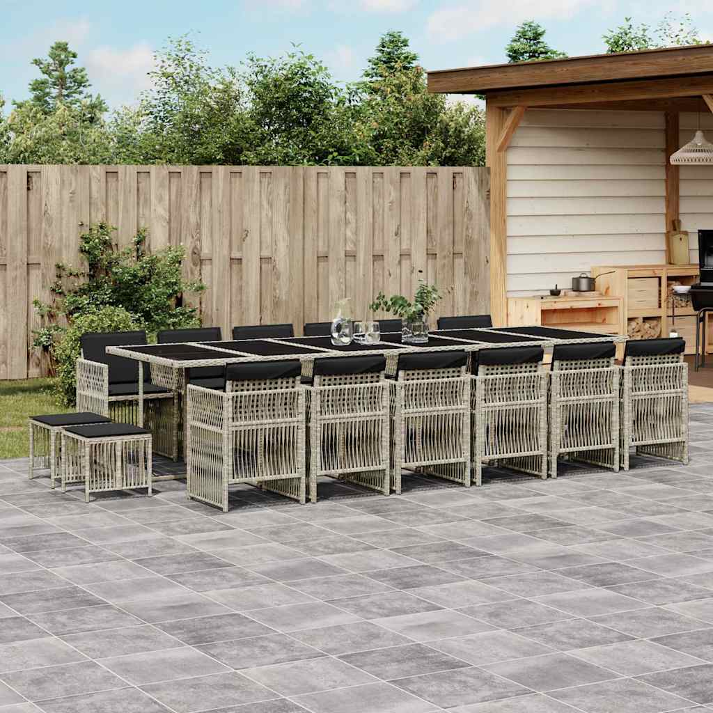Set da Pranzo da Giardino 17pz con Cuscini Grigio in Polyrattan | homemem39