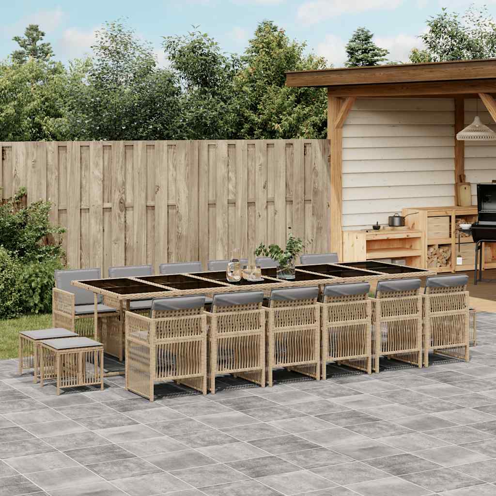 Set Pranzo da Giardino 17 pz con Cuscini Beige Misto Polyrattan | homemem39