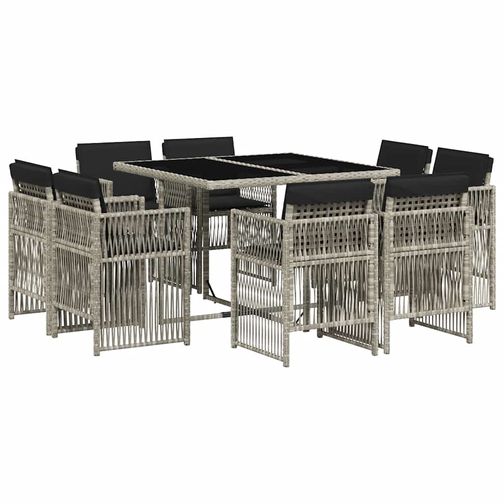 Set Pranzo da Giardino 9pz con Cuscini Grigio Chiaro Polyrattan | homemem39