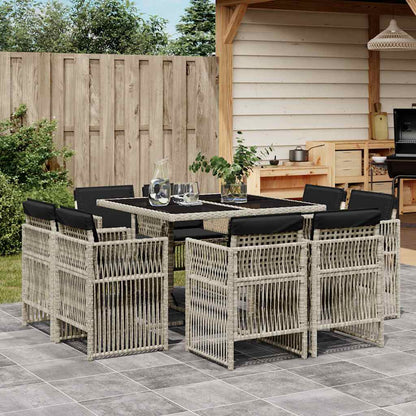 Set Pranzo da Giardino 9pz con Cuscini Grigio Chiaro Polyrattan | homemem39