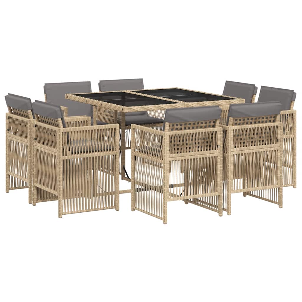 Set Pranzo da Giardino 9 pz con Cuscini Beige Misto Polyrattan | homemem39