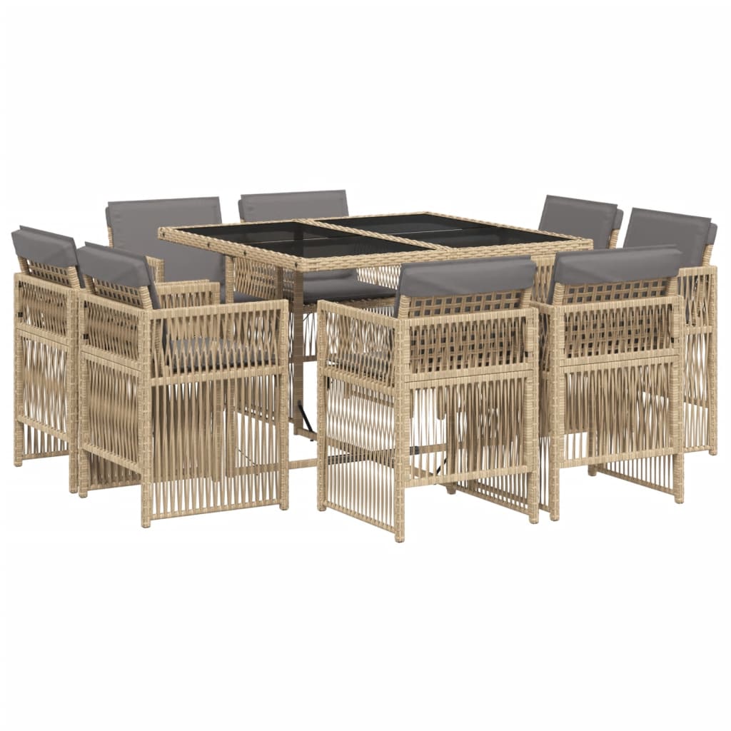 Set Pranzo da Giardino 9 pz con Cuscini Beige Misto Polyrattan - homemem39