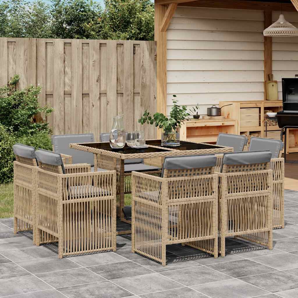 Set Pranzo da Giardino 9 pz con Cuscini Beige Misto Polyrattan | homemem39