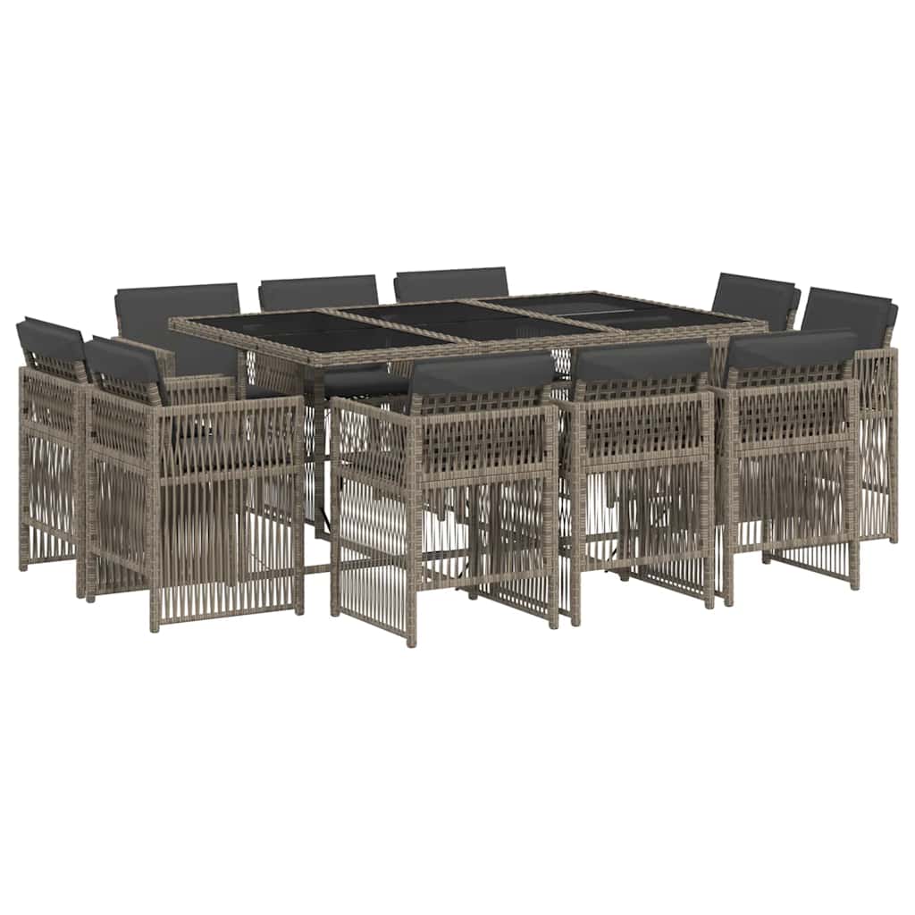 Set da Pranzo da Giardino 11pz con Cuscini in Polyrattan Grigio | homemem39
