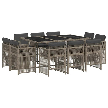 Set da Pranzo da Giardino 11pz con Cuscini in Polyrattan Grigio | homemem39