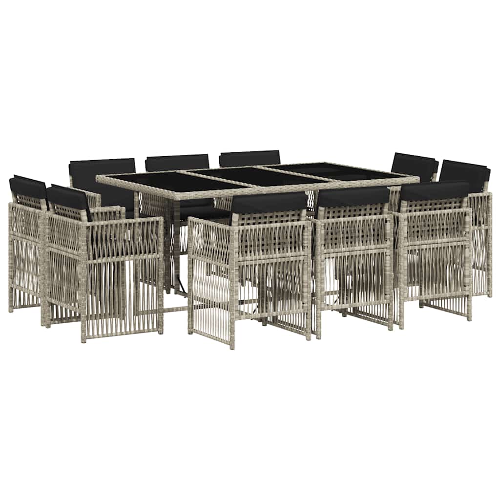 Set Pranzo Giardino 11pz con Cuscini Grigio Chiaro Polyrattan | homemem39