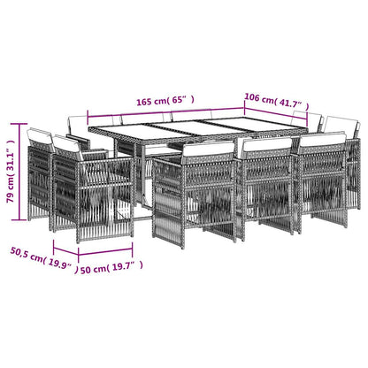 Set Pranzo Giardino 11pz con Cuscini Grigio Chiaro Polyrattan | homemem39