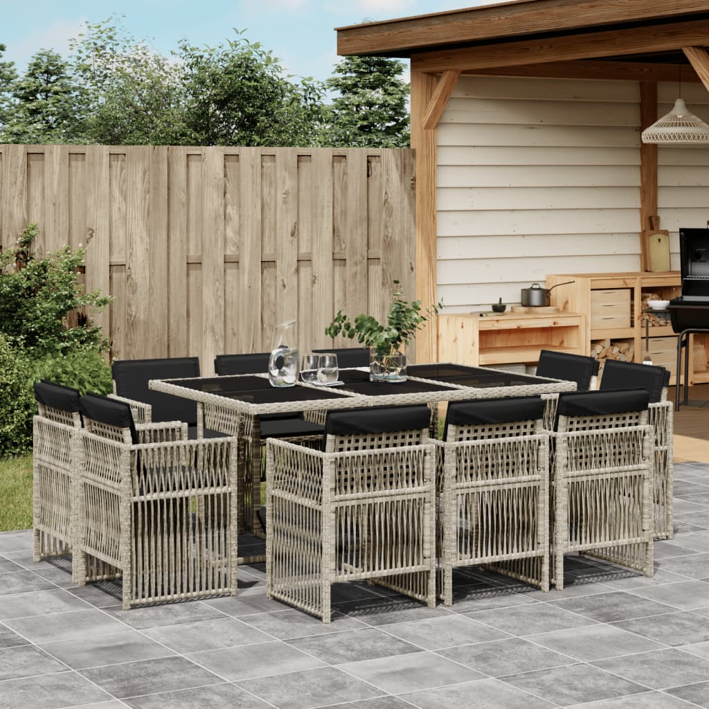 Set Pranzo Giardino 11pz con Cuscini Grigio Chiaro Polyrattan - homemem39
