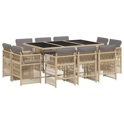 Set Pranzo da Giardino 11 pz con Cuscini Beige Misto Polyrattan | homemem39