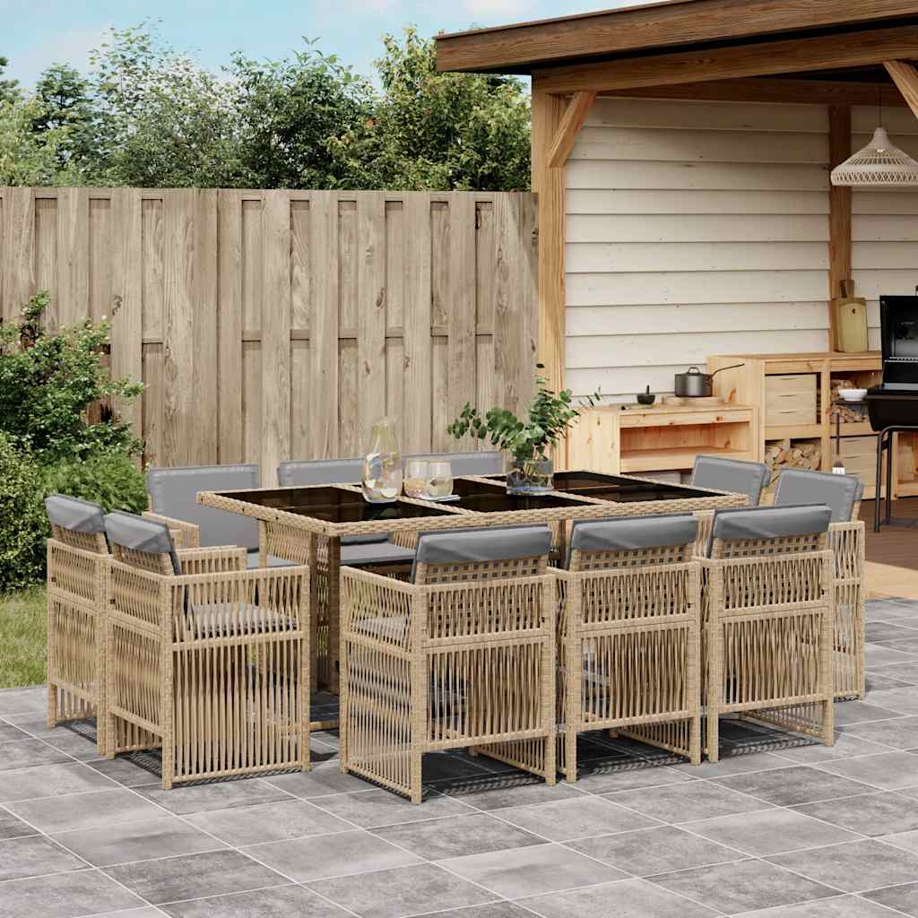Set Pranzo da Giardino 11 pz con Cuscini Beige Misto Polyrattan | homemem39