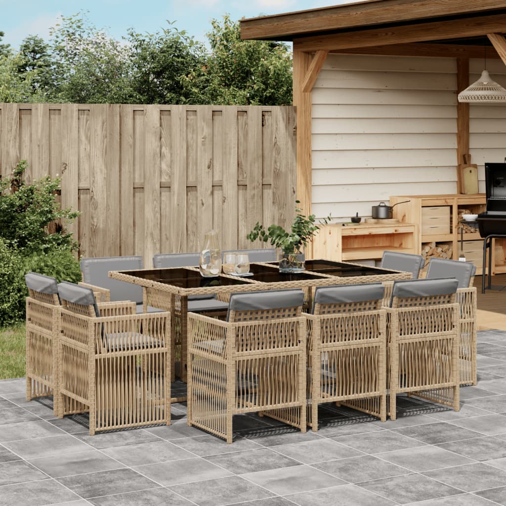 Set Pranzo da Giardino 11 pz con Cuscini Beige Misto Polyrattan - homemem39