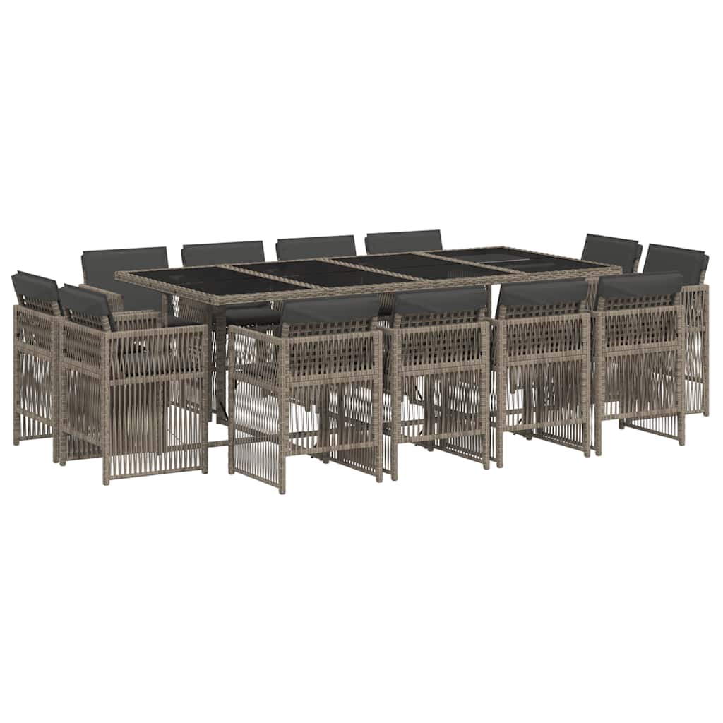 Set da Pranzo da Giardino 13pz con Cuscini Grigio in Polyrattan | homemem39