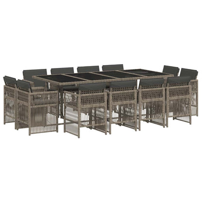 Set da Pranzo da Giardino 13pz con Cuscini Grigio in Polyrattan | homemem39