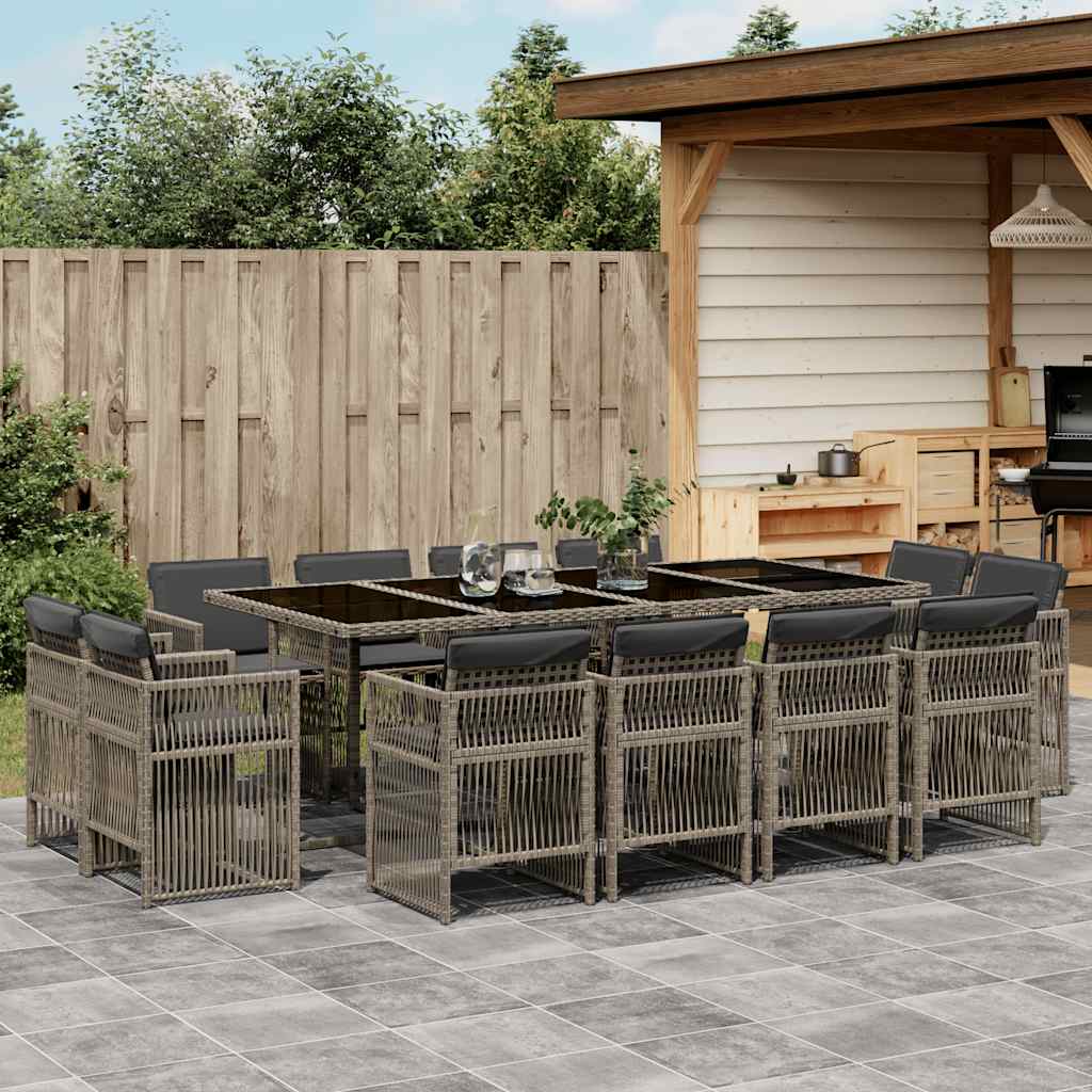 Set da Pranzo da Giardino 13pz con Cuscini Grigio in Polyrattan | homemem39