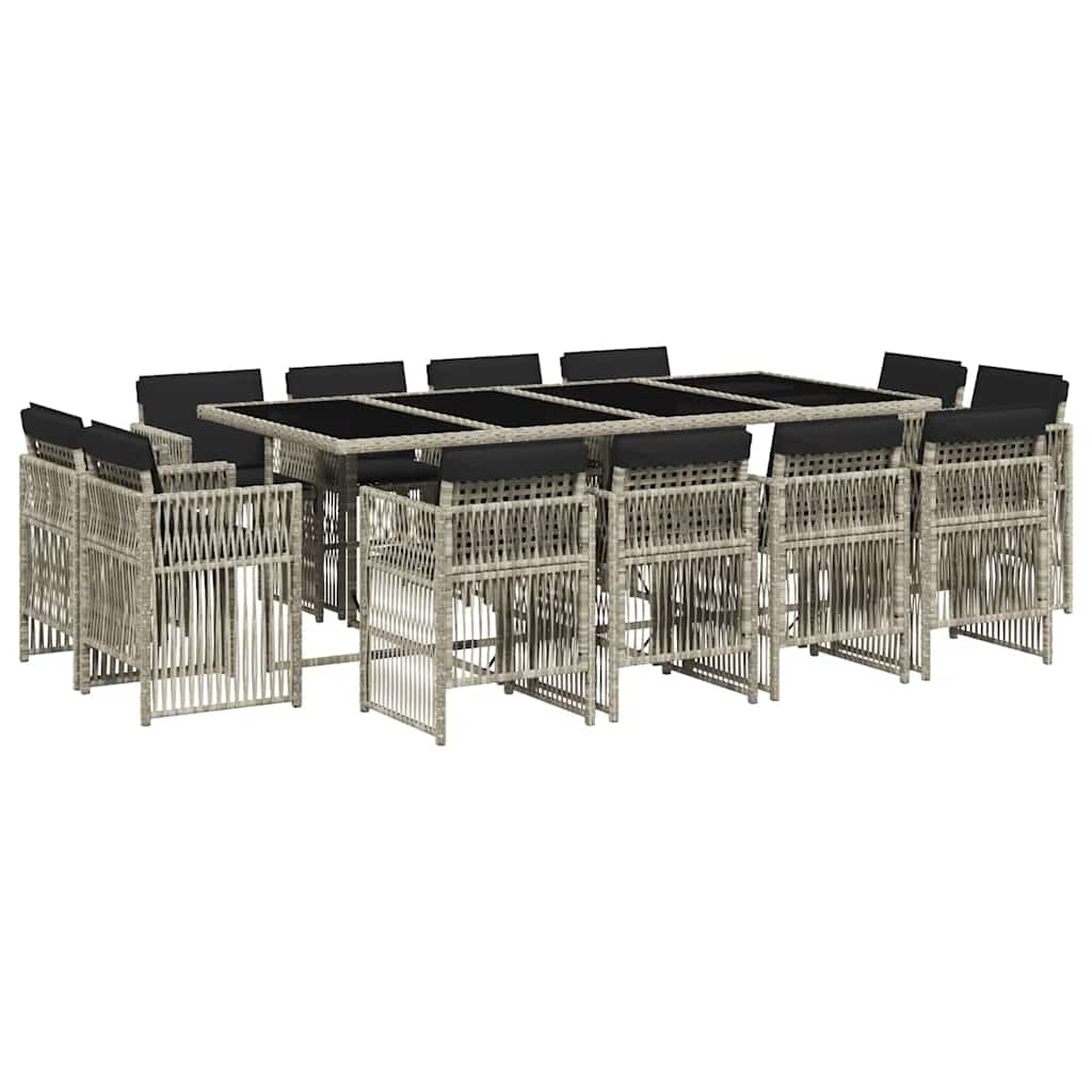 Set da Pranzo da Giardino 13pz con Cuscini Grigio in Polyrattan - homemem39